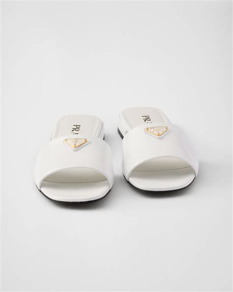 White Saffiano Patent Leather Slides 